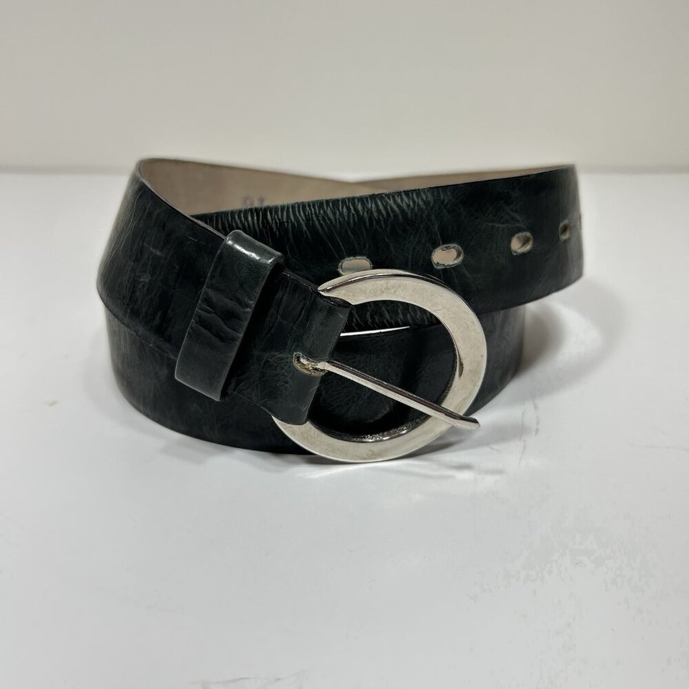 Vtg One pasion por el cuero Women Leather Belt Marbled Green 2018 Size 16